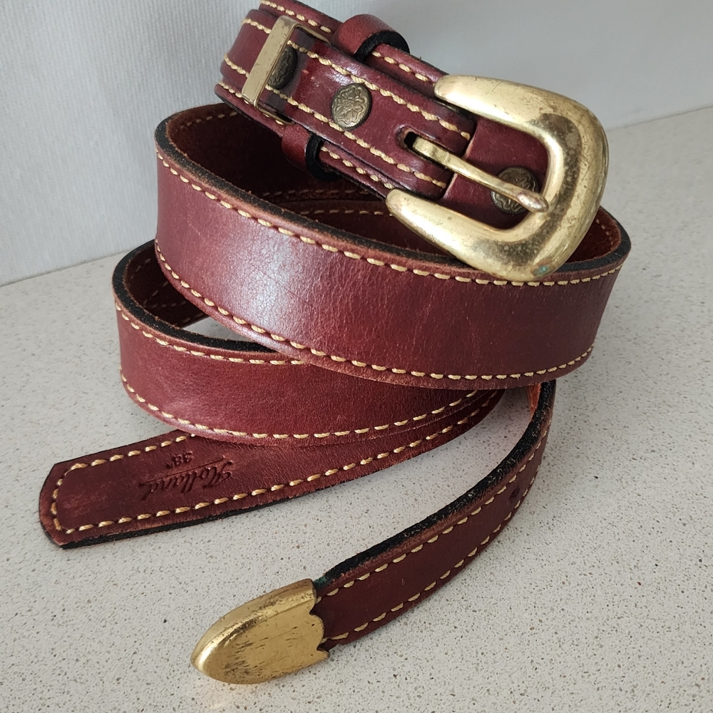 Holland Belt 38" Genuine Brown Leather Gold Buckle Women's Double Layer End